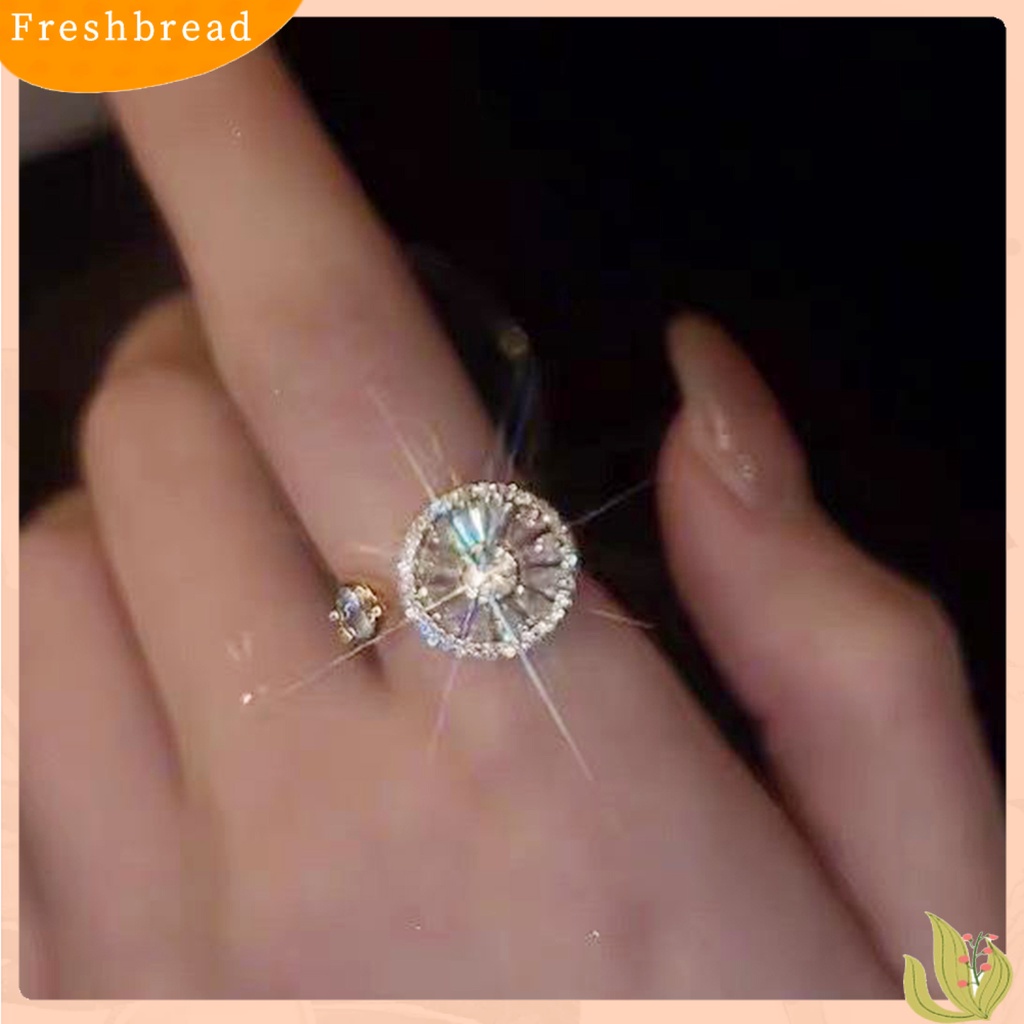 &lt; Freshbread &gt; Wanita Cincin Anti-Oksidasi Luntur Tahan Keringat Pembukaan Yang Dapat Disesuaikan Zirconia Cubic Light Mewah Pesta Cincin Perhiasan Aksesori