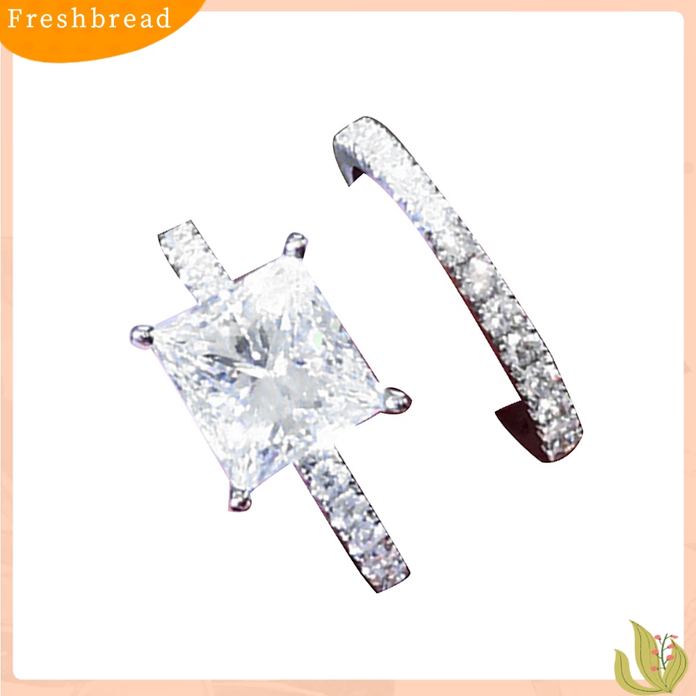 &lt; Freshbread &gt; 2Pcs/Set Cincin Susun Berlian Imitasi Persegi Pernikahan Pertunangan Wanita Jari Perhiasan