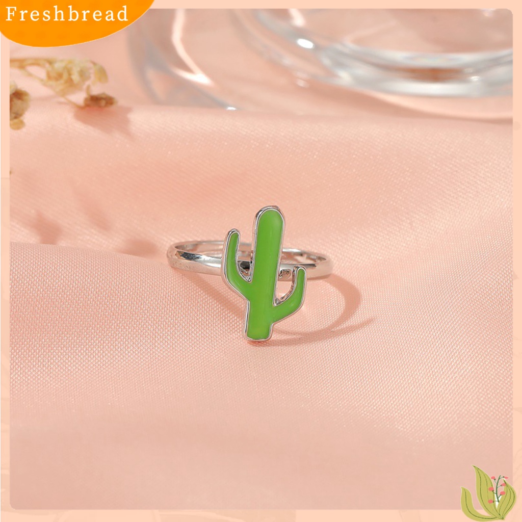 &lt; Freshbread &gt; Wanita Kaktus Cincin Kartun Bukaan Dapat Disesuaikan Permukaan Halus Disabit Jari Dekorasi Paduan Warna Yang Sesuai Dengan Buku Jari Cincin Wanita Perhiasan