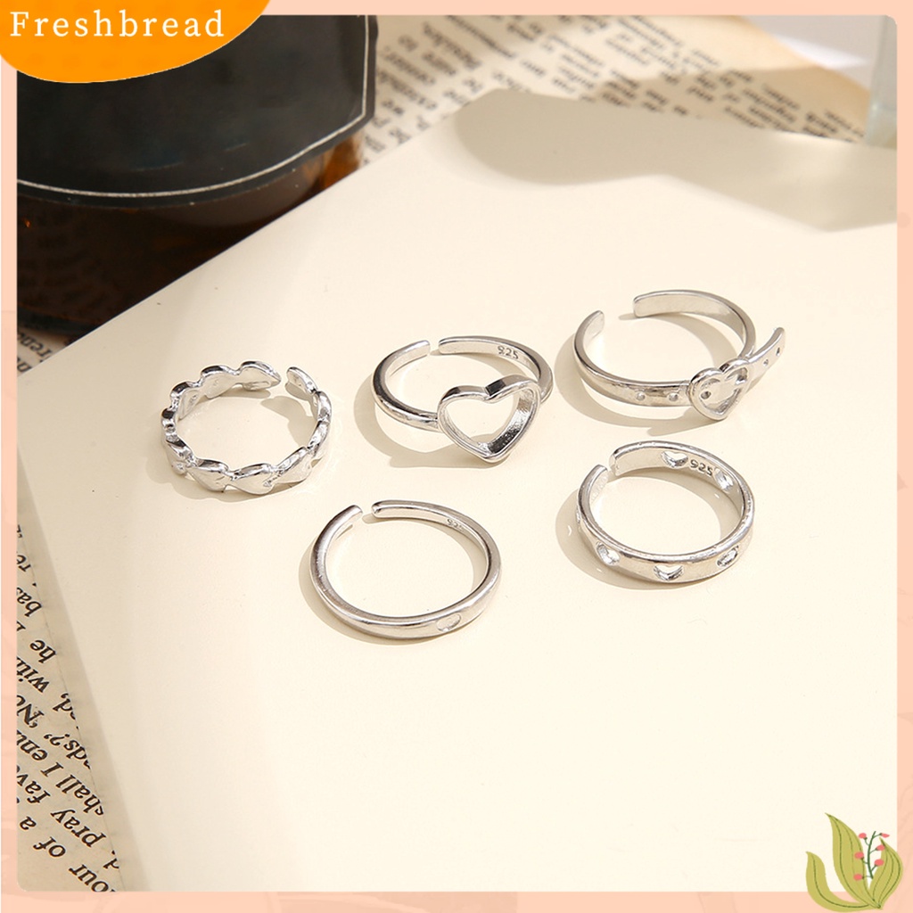 &lt; Freshbread &gt; 3 Pcs/5 Pcs Knuckle Rings Hollow Keluar Jantung Alloy Stackable Opening Rings Aksesoris Perhiasan