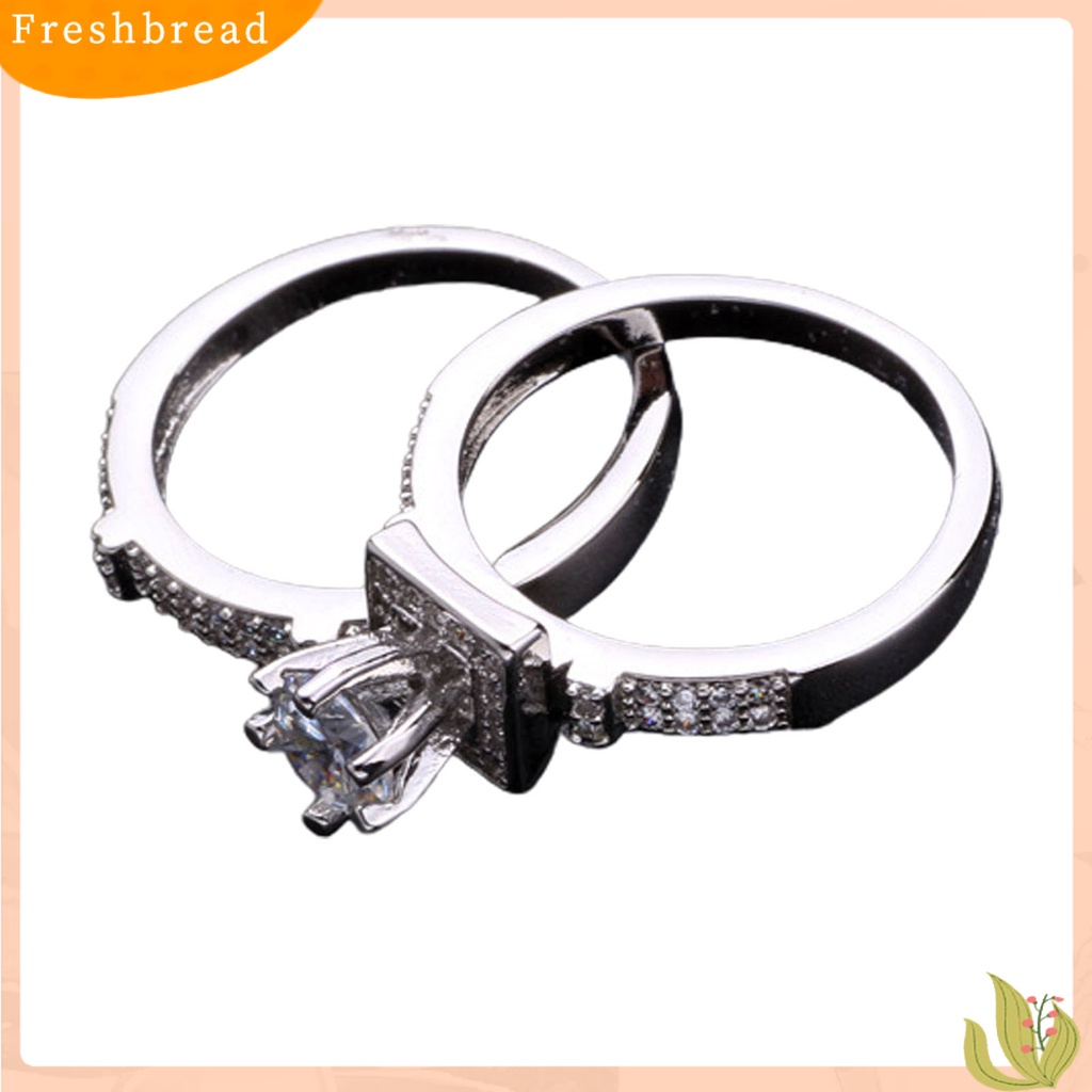 &lt; Freshbread &gt; 1pasang Cincin Couple Geometris Berlian Imitasi Perhiasan Cincin Kilau Terang Indah Untuk Pernikahan