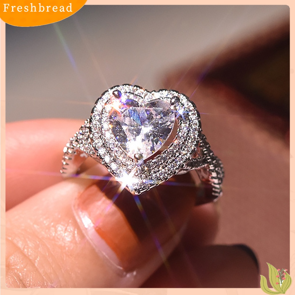 &lt; Freshbread &gt; Wanita Berbentuk Hati Berlian Imitasi Cincin Fashion Alloy Circlet Shiny Jewelry Gift