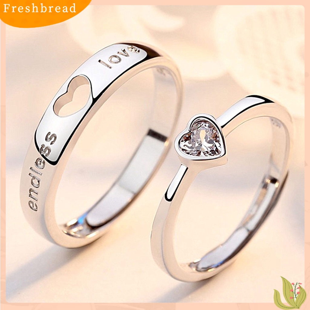 &lt; Freshbread &gt; Set Cincin Buku Jari Pasangan Berlian Imitasi Bentuk Hati Pembukaan Pencocokan Pasangan Set Cincin Hadiah Ulang Tahun