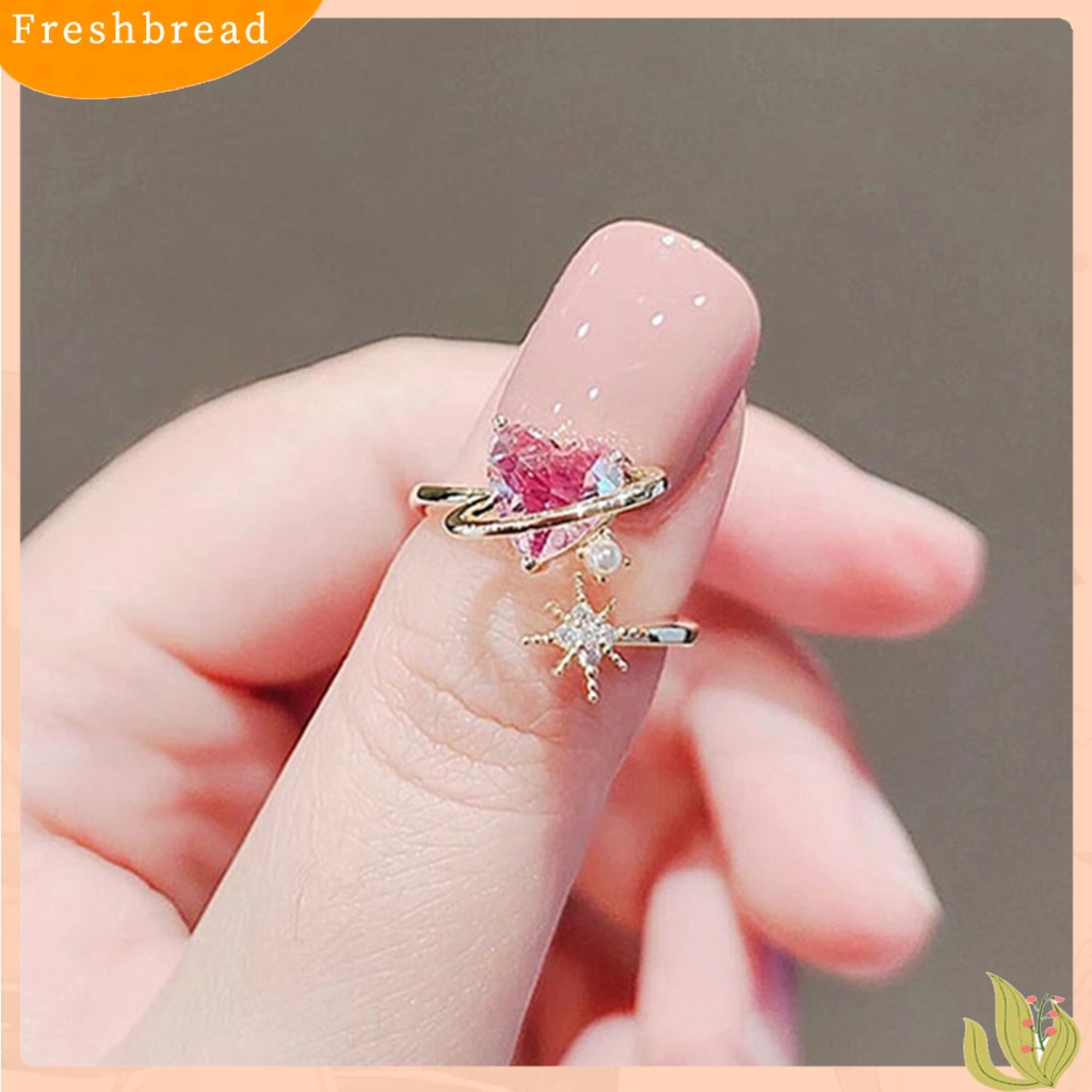 &lt; Freshbread &gt; Wanita Cincin Bentuk Hati Kristal Imitasi Mengkilap Pembukaan Pernikahan Circlet Bridal Jewelry