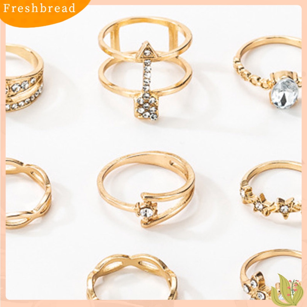 &lt; Freshbread &gt; 10 Pcs Berongga Bintang Bohemia Kreatif Cincin Bunga Geometri Berlian Imitasi Rings Perhiasan Aksesori
