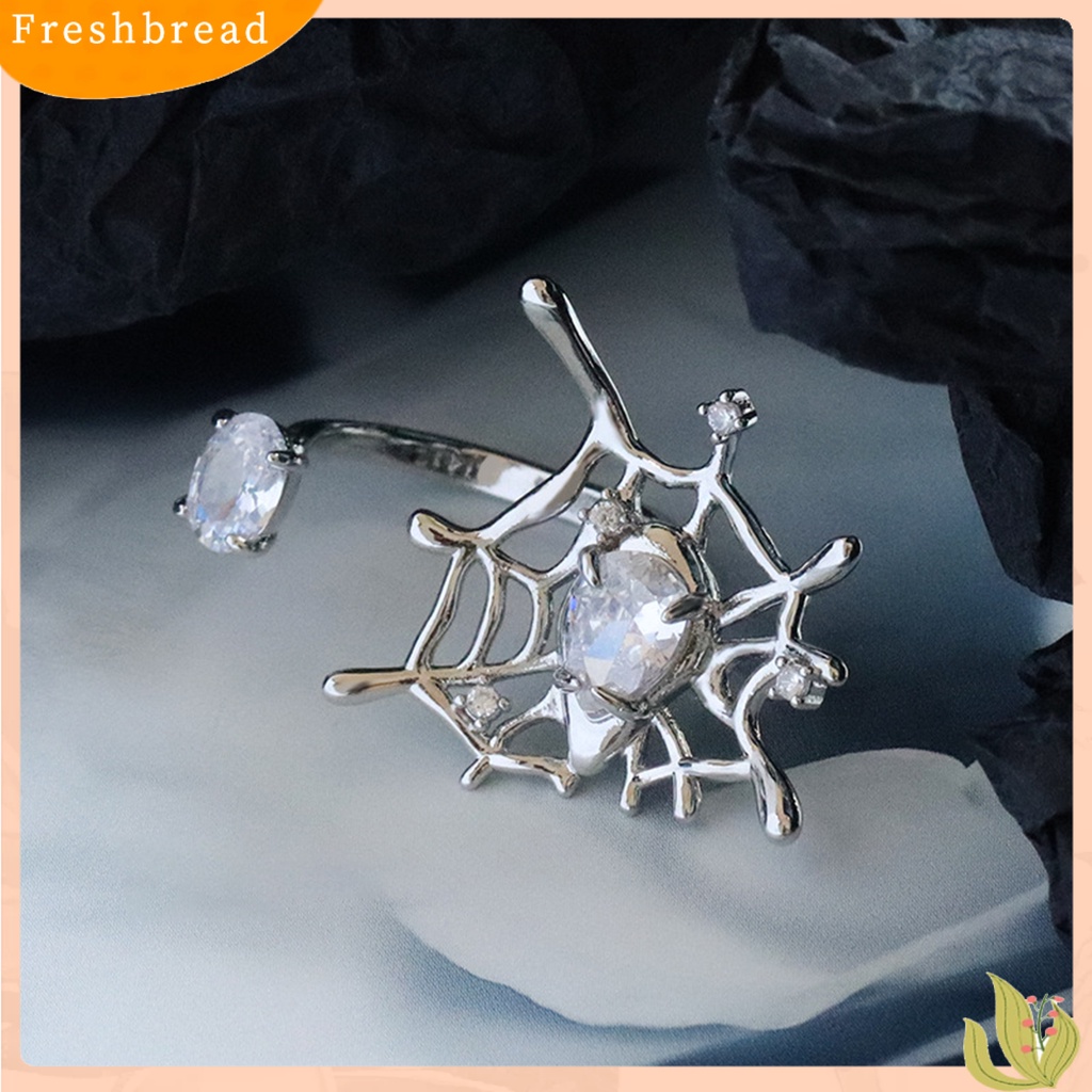 &lt; Freshbread &gt; Pembukaan Adjustable Berongga Unisex Cincin Spider-Web Berlian Imitasi Bersinar Cincin Perhiasan Aksesoris