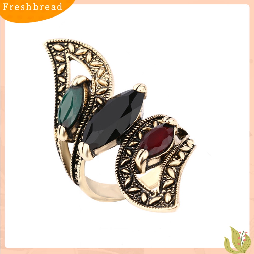 &lt; Freshbread &gt; Wanita Gaya Turki Vintage Warna-Warni Resin Ukiran Hollow Knuckle Midi Ring