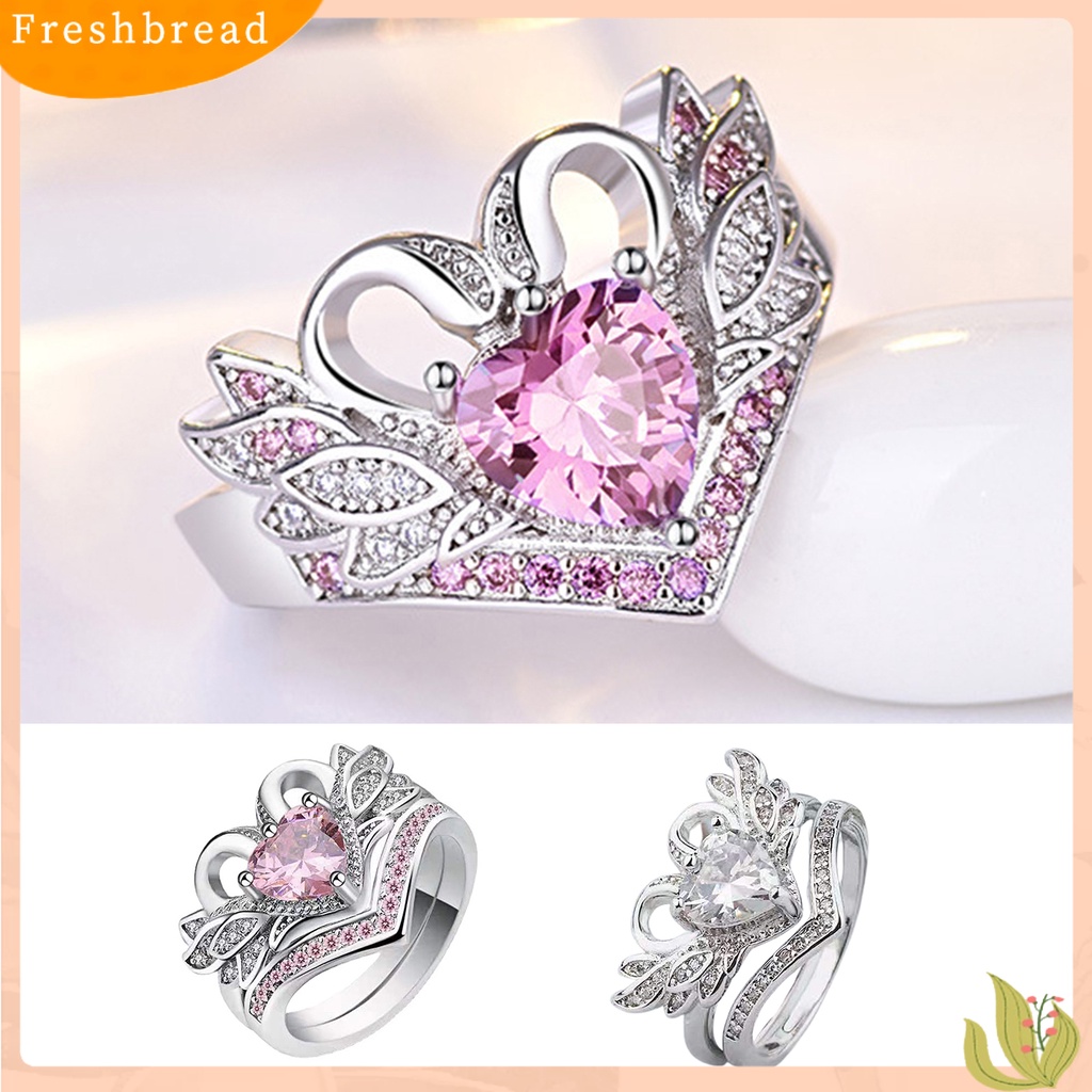 &lt; Freshbread &gt; Sepasang Bentuk Angsa Wanita Cincin Cubic Zirconia Alloy Hati Berongga Shiny Finger Ring Perhiasan Aksesori