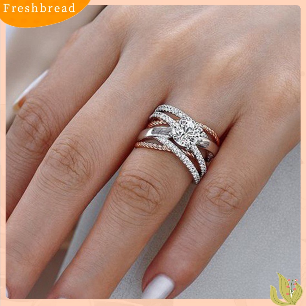 &lt; Freshbread &gt; Fashion Wanita Cross Dual Color Berlian Imitasi Cincin Pertunangan Pernikahan Perhiasan Hadiah