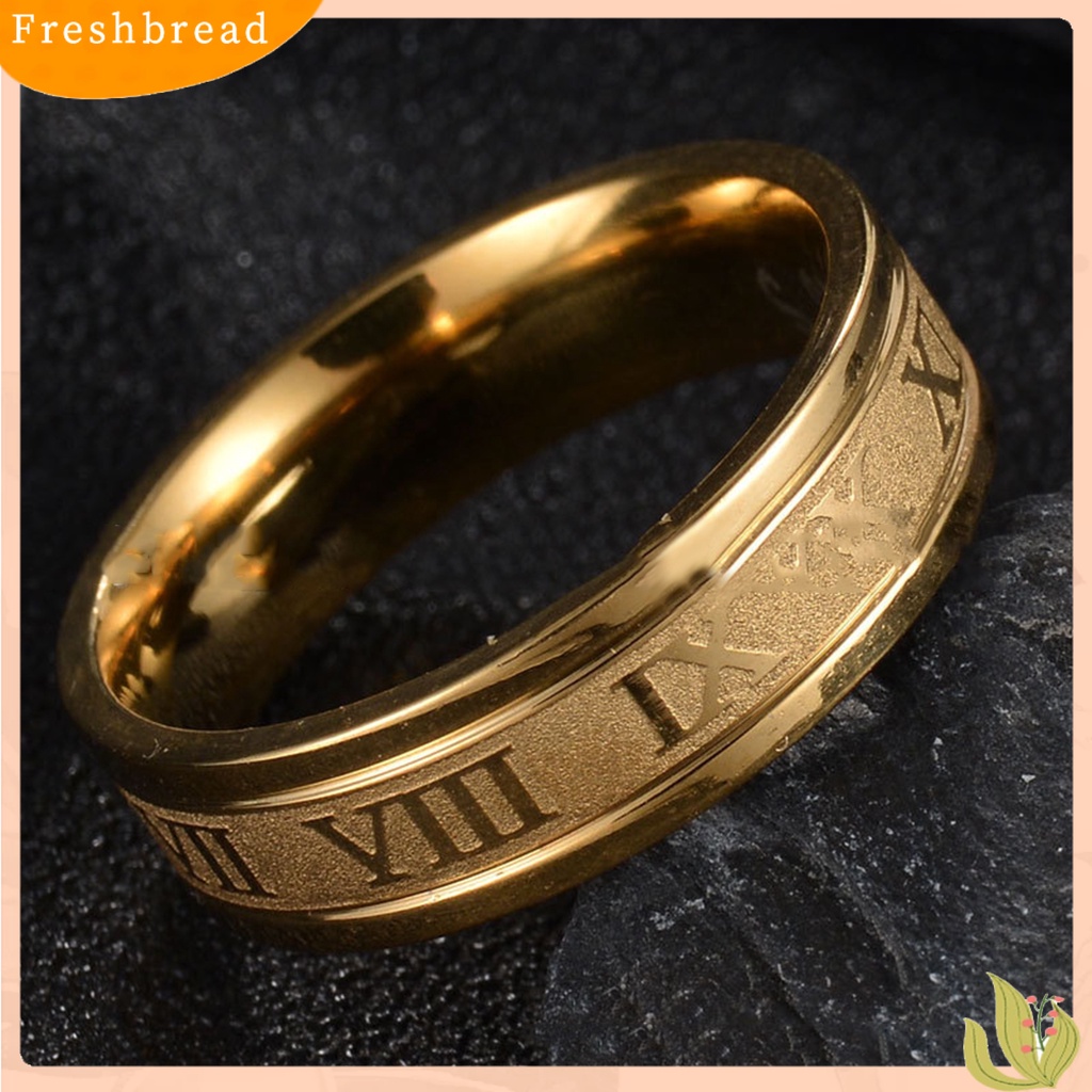 &lt; Freshbread &gt; Lebar Angka Romawi Pria Cincin Stainless Steel Sederhana Halus Jari Cincin Perhiasan Fashion