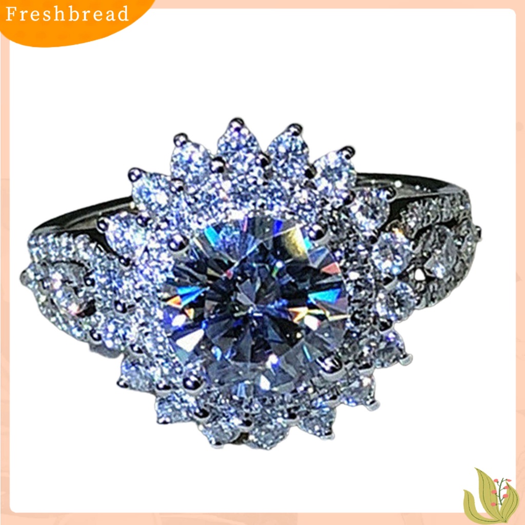 &lt; Freshbread &gt; Cincin Wanita Bentuk Bunga Berlian Imitasi Perhiasan Ringan Fashion Penampilan Cincin Jari Untuk Pernikahan