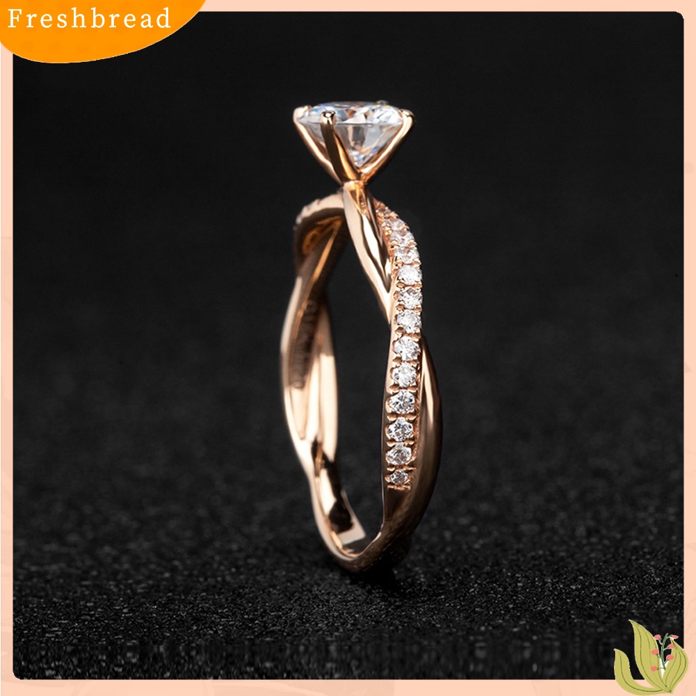 &lt; Freshbread &gt; Wanita Bulat Berlian Imitasi Bertatahkan Twist Jari Cincin Pernikahan Pertunangan Perhiasan Hadiah