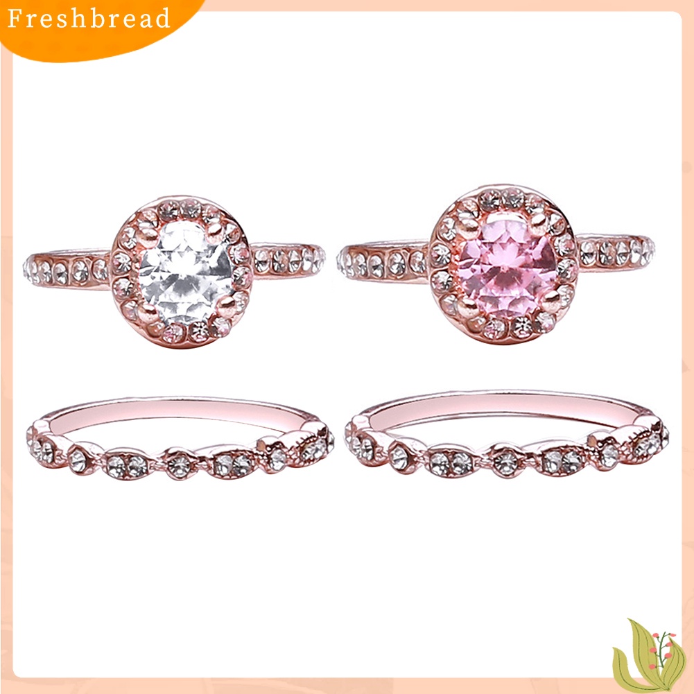 &lt; Freshbread &gt; 2Pcs Wanita Imitasi Zirkon Berlian Imitasi Jari Cincin Perhiasan Lamaran Pernikahan Hadiah