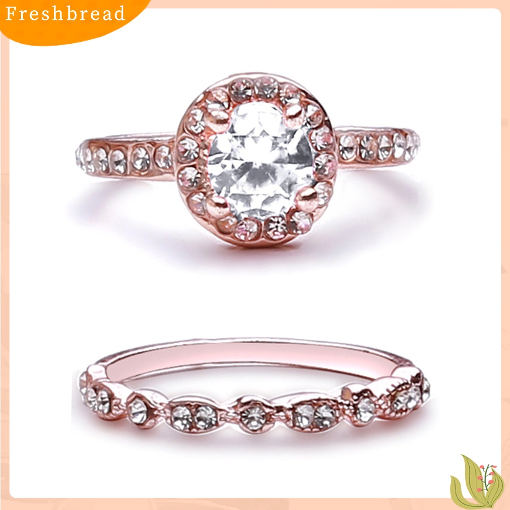 &lt; Freshbread &gt; 2Pcs Wanita Imitasi Zirkon Berlian Imitasi Jari Cincin Perhiasan Lamaran Pernikahan Hadiah