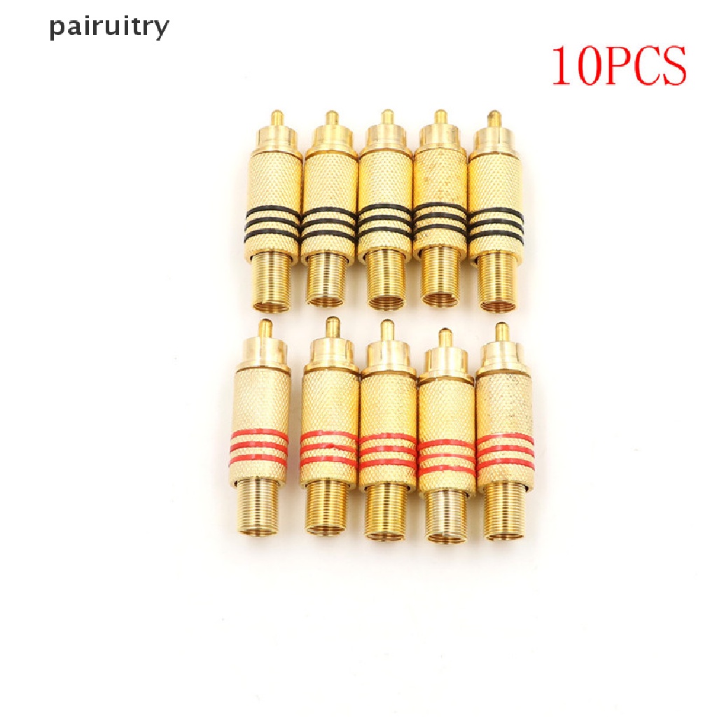 Prt 10pcs Konektor RCA Male Jack Plug Audio Vedio Las Emas Merah Hitam PRT