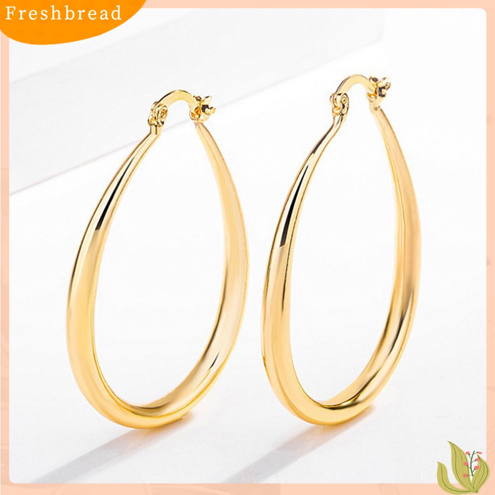 &lt; Freshbread &gt; 1pasang Anting Wanita Sederhana Dress Up Paduan Kantor Lady Oval Tipe Hoop Alloy Earrings Pakaian Sehari-Hari