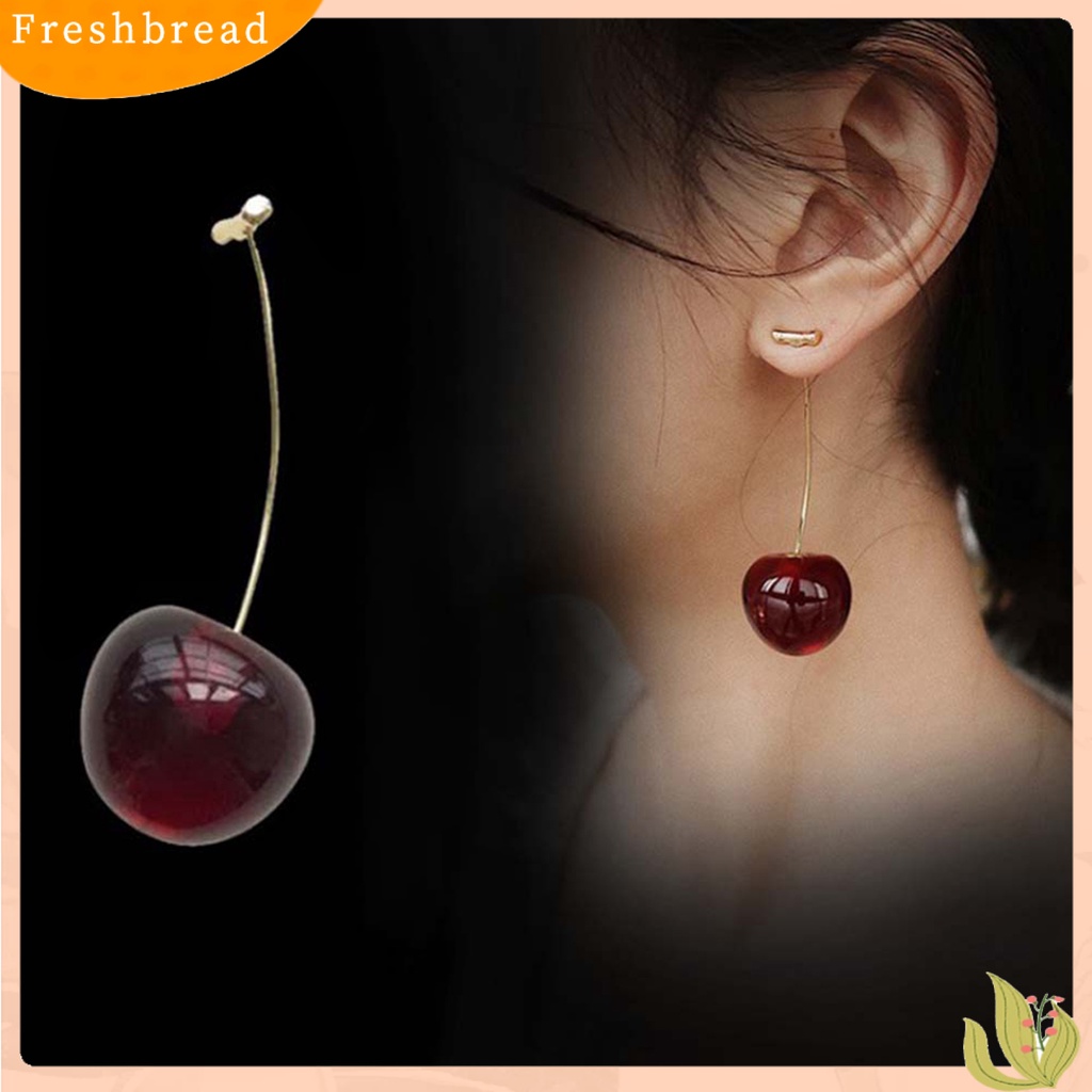 &lt; Freshbread &gt; Anting Manis Cherry Bentuk Alloy Indah Jaket Telinga Menjuntai Untuk Pacaran