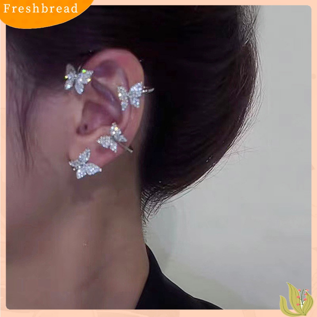 &lt; Freshbread &gt; 1Pc Klip Anting Butterfly Berlian Imitasi Perhiasan Temperamen Manset Telinga Halus Untuk Pernikahan