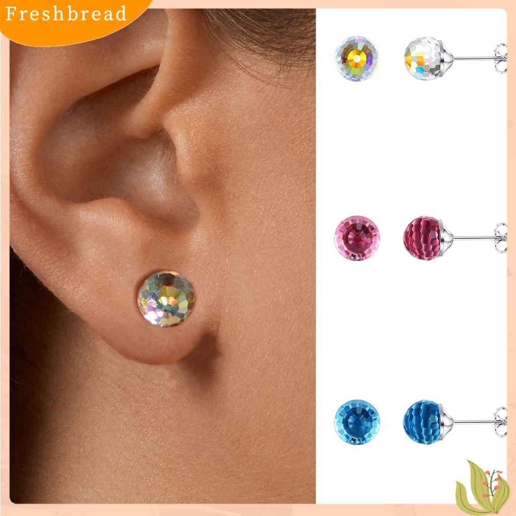 &lt; Freshbread &gt; Wanita Ear Studs Anti Tarnish Sterling Silver Anting Tusuk Kristal Imitasi Bulat Untuk Kehidupan Sehari-Hari