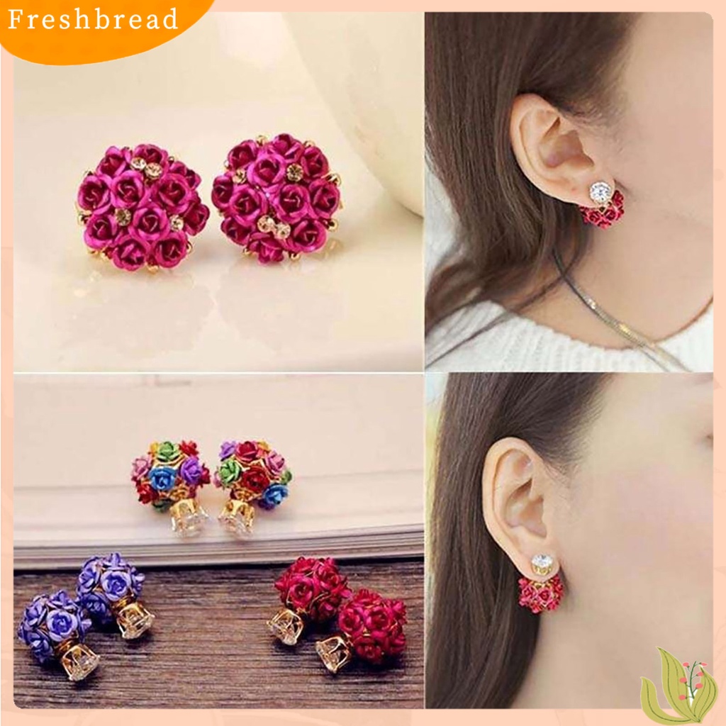 &lt; Freshbread &gt; Ear Studs Desain Bola Bunga Mawar Indah Anting Berlian Imitasi Alloy Untuk Perjamuan