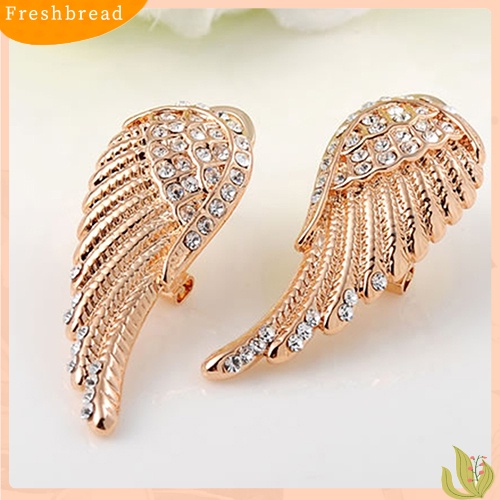 &lt; Freshbread &gt; Wanita Lapis Emas 9K Sayap Malaikat Kristal Telinga Giwang Mewah Anting Perhiasan