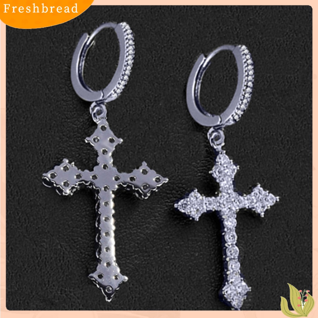 &lt; Freshbread &gt; 1pasang Anting Menjuntai Cross Hip Hop Perhiasan Berkilau Terang Kilau Anting Hoop Untuk Pakaian Sehari-Hari