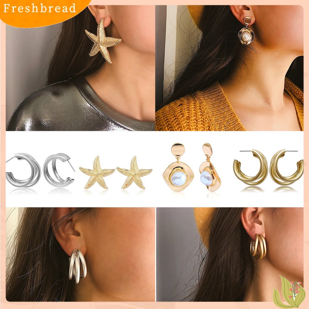 &lt; Freshbread &gt; 1pasang Telinga Menjuntai Pengerjaan Halus Umur Panjang Paduan Menjuntai Hoop Earring Untuk Ulang Tahun