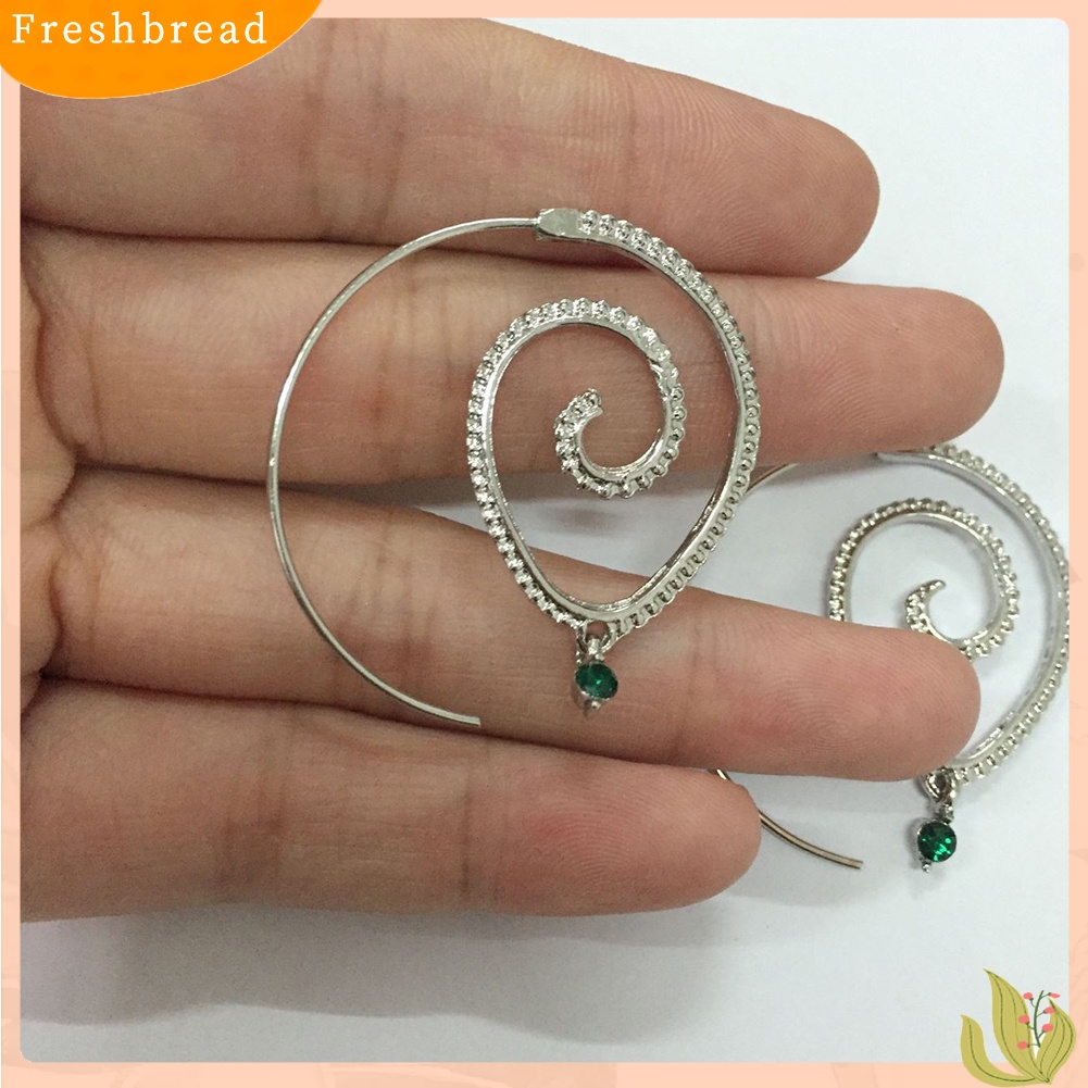 &lt; Freshbread &gt; Wanita Berlian Imitasi Tetesan Air Spiral Menjuntai Gear Hook Anting Pernyataan Perhiasan