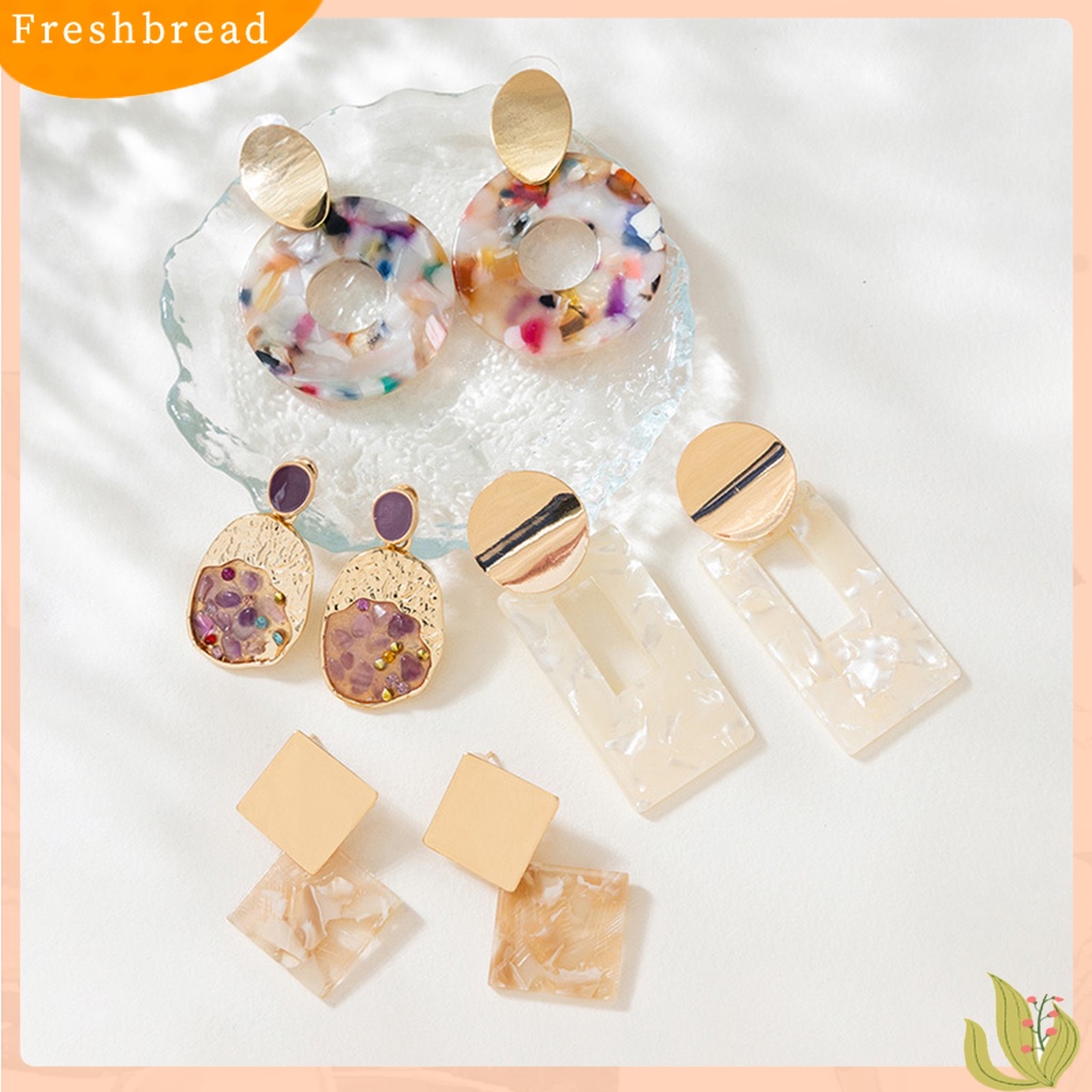 &lt; Freshbread &gt; 1pasang Anting Menjuntai Geometris Warna Kontras Perhiasan Vintage Hollow Out Stud Earrings Untuk Pakaian Sehari-Hari Pesta Pernikahan Prom