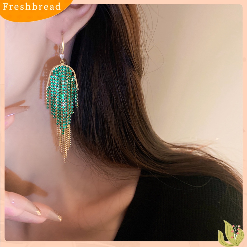 &lt; Freshbread &gt; 1pasang Anting Panjang Glitter Perhiasan Statement Geometris Gaya Bohemian Anting Rumbai Hias Berlian Imitasi Warna-Warni Untuk Perjamuan