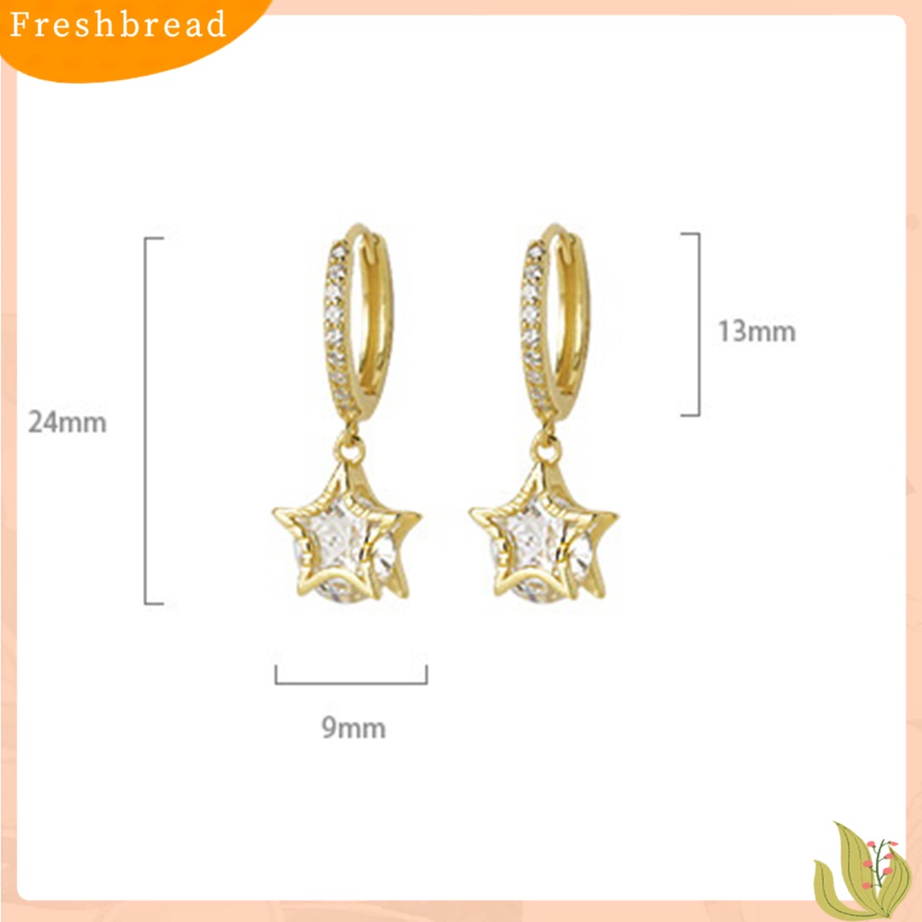 &lt; Freshbread &gt; 1pasang Drop Earrings Elegan Temperamen Retro Bling Berlian Imitasi Bintang Liontin Wanita Earrings Perhiasan Aksesoris