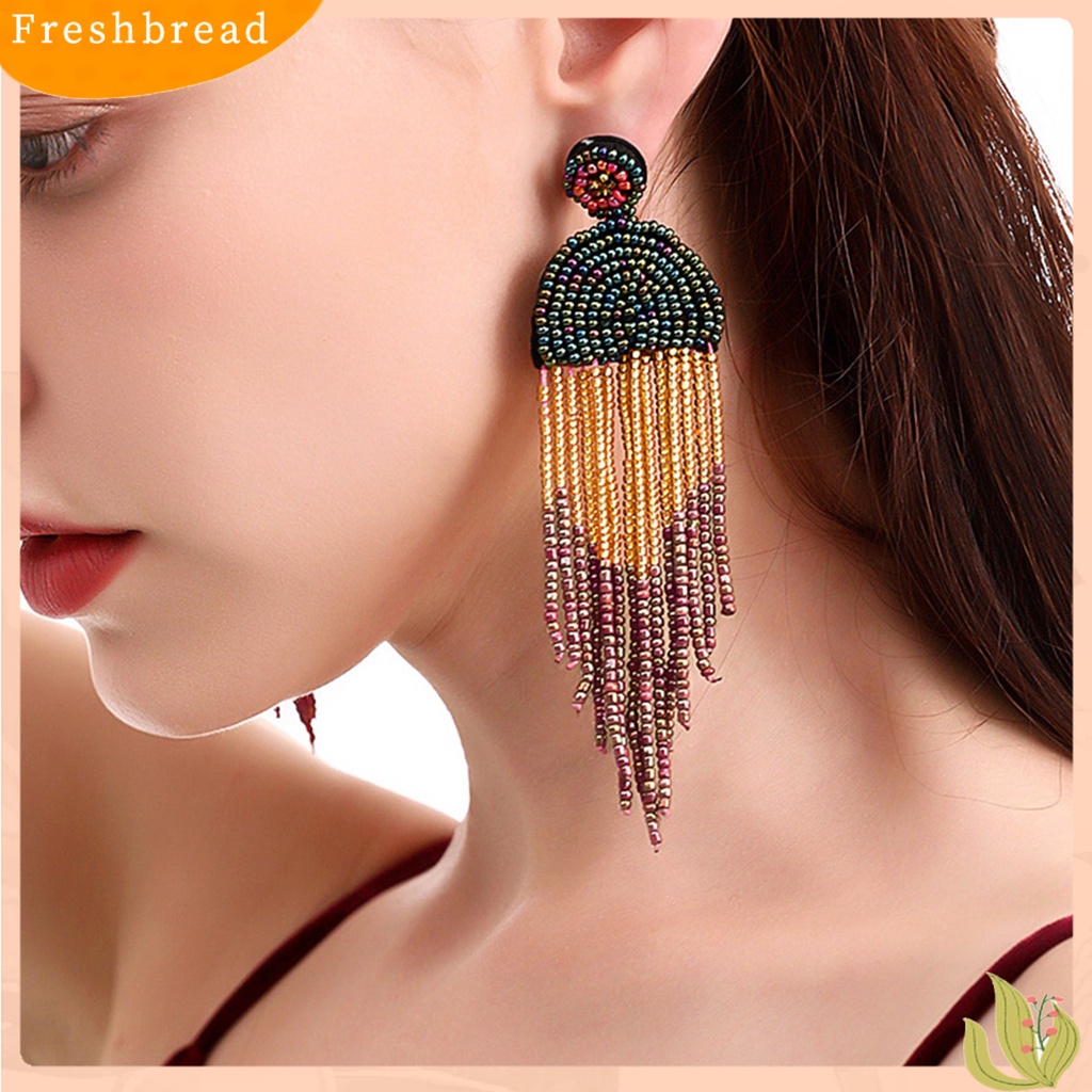 &lt; Freshbread &gt; 1pasang Anting Tusuk Manik-Manik Warna-Warni Jumbai Perhiasan Vintage Manik-Manik Menjuntai Anting Untuk Pacaran