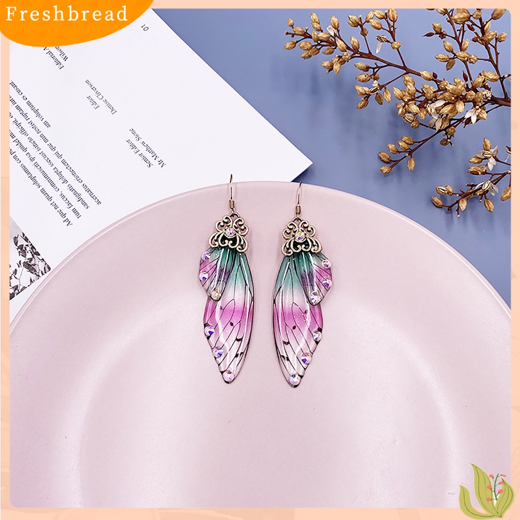 &lt; Freshbread &gt; Wanita Fashion Anting Berlian Imitasi Serangga Kupu-Kupu Sayap Telinga Kait Perhiasan Hadiah