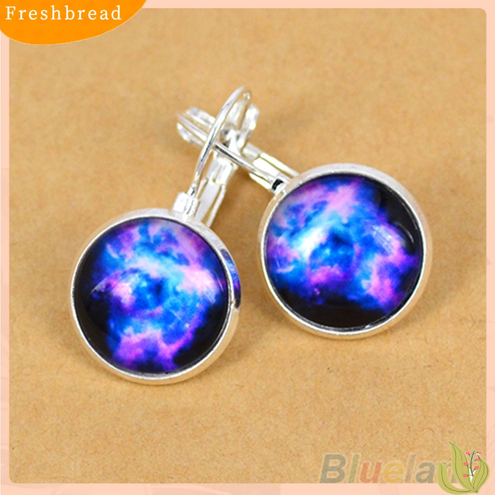 &lt; Freshbread &gt; Pesona Kaca Luar Angkasa Galaxy Wanita Perak Berlapis Perancis Tuas Kembali Drop Earrings