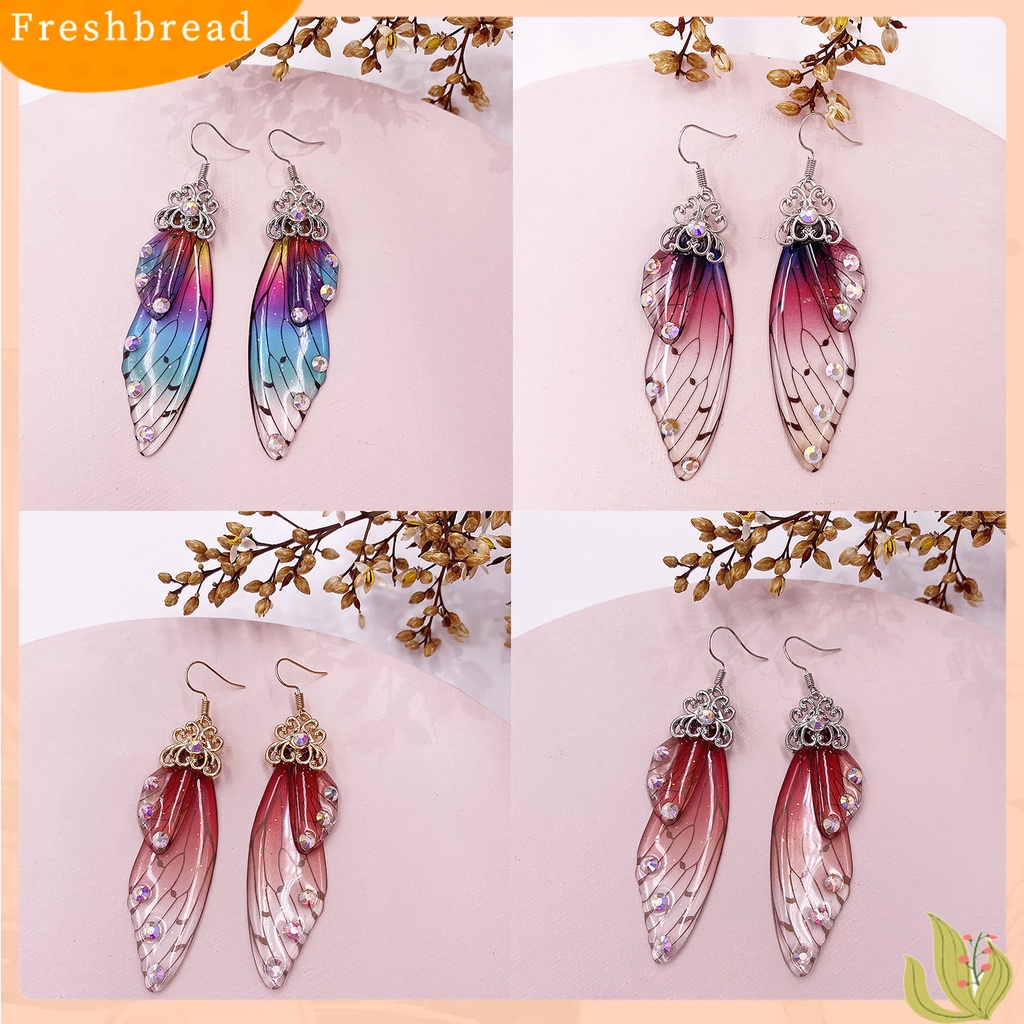 &lt; Freshbread &gt; Anting Fashion Wanita Sayap Kupu-Kupu Gradien Warna Berlian Imitasi Ear Hook Perhiasan