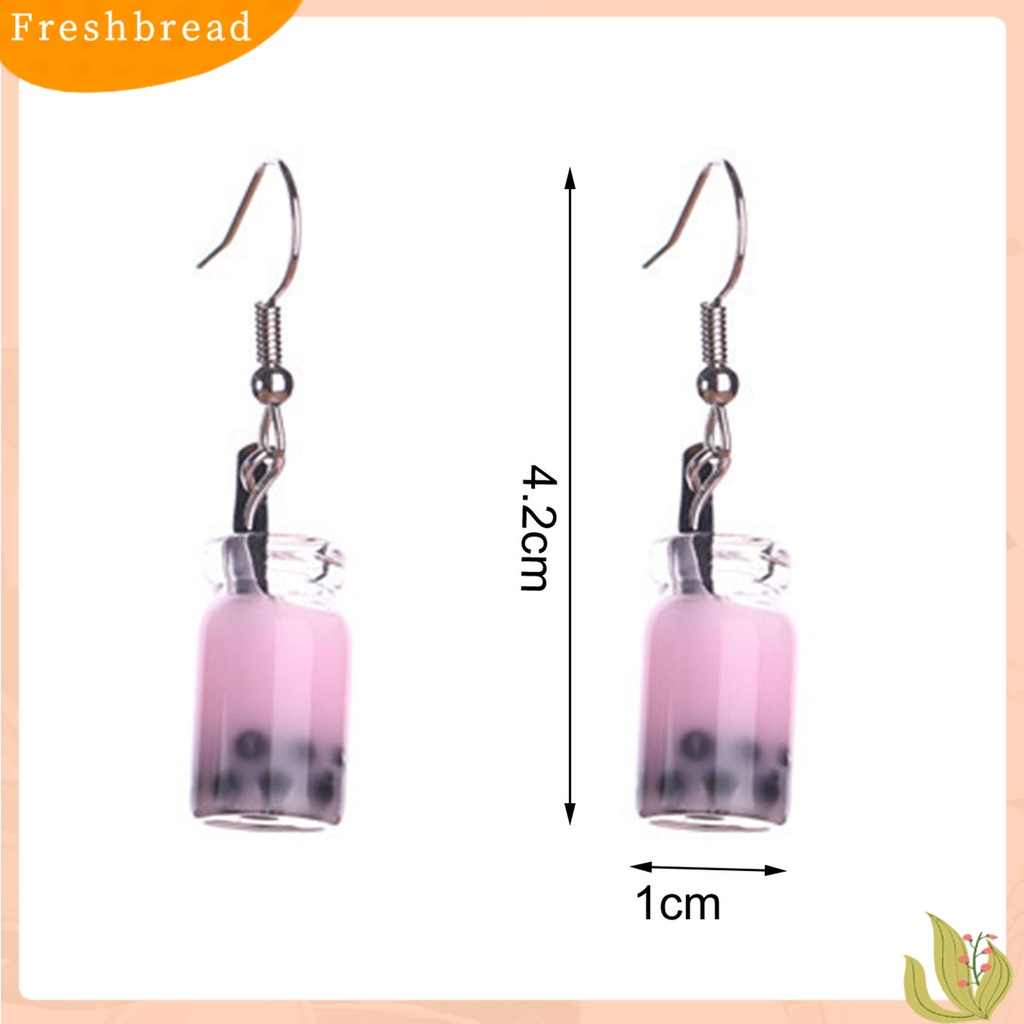 &lt; Freshbread &gt; 1pasang Anting Kait Lucu Imut Gaya Sederhana Hypoallergenic Hadiah Kaca Teh Susu Liontin Wanita Menjuntai Anting Perhiasan Fashion