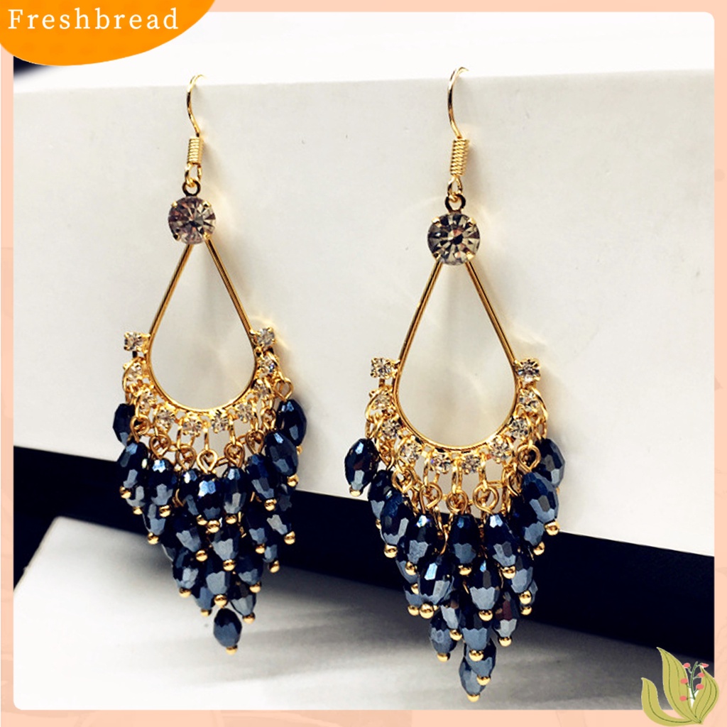 &lt; Freshbread &gt; 1pasang Anting Wanita Kristal Imitasi Gaya Bohemia Shiny High-end Drop Earrings Perhiasan Pernikahan