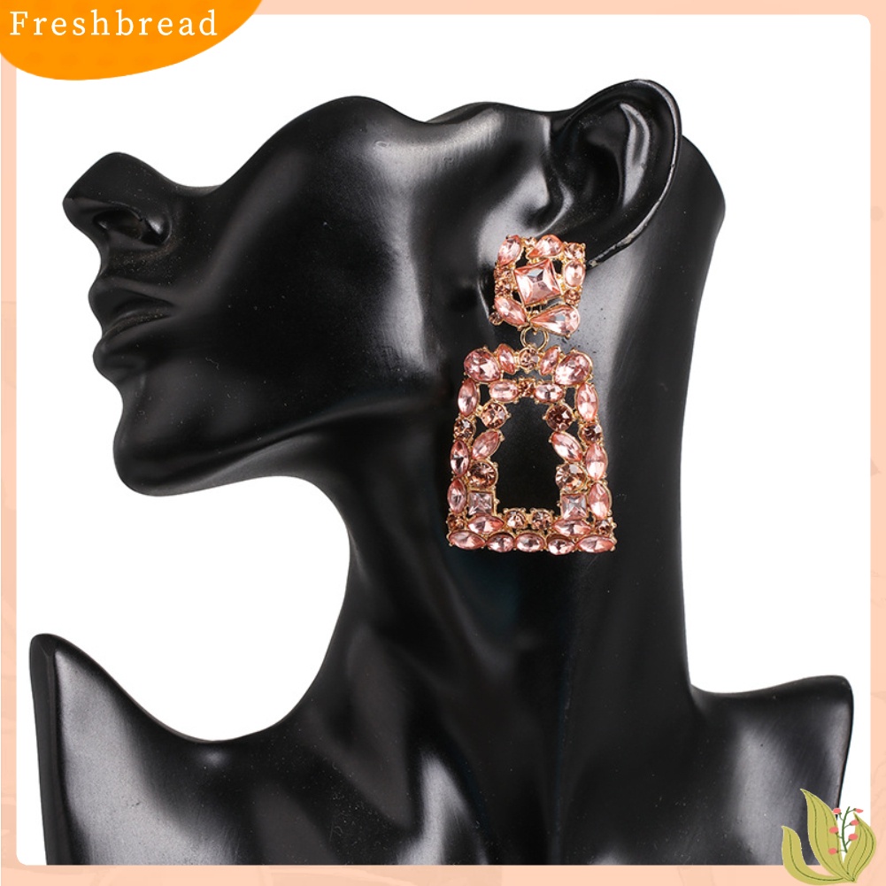 &lt; Freshbread &gt; Wanita Berlian Imitasi Berongga Keluar Geometris Menjuntai Ear Stud Earrings Perhiasan Hadiah