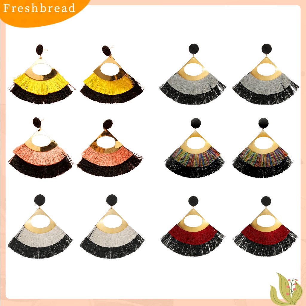 &lt; Freshbread &gt; 1pasang Perhiasan Anting Hias Bohemian Bergigi Rumbai Drop Earrings Untuk Kehidupan Sehari-Hari