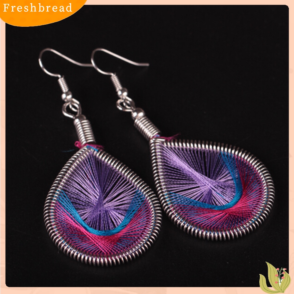 &lt; Freshbread &gt; Bohemian Wanita Multicolor Sutra Geometris Tetesan Air Kait Anting Perhiasan Hadiah