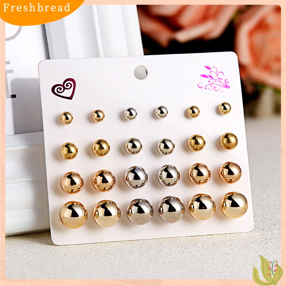 &lt; Freshbread &gt; 12pasang Fashion Wanita Zirkon Berlian Imitasi Hias Mutiara Imitasi Stud Earrings Jewelry