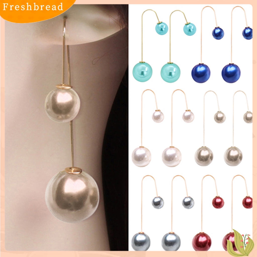 < Freshbread > Anting Bentuk U Dua Sisi Mutiara Imitasi Lapis Emas Perhiasan Telinga Menjuntai Untuk Wanita