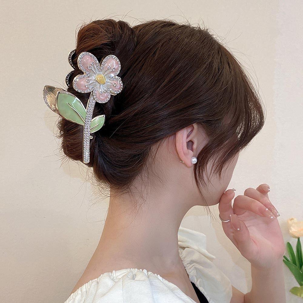 Needway Bunga Rambut Cakar Kepribadian Ins Vintage Geometris Heardress Untuk Gadis Ponytail Holder Fashion Hiasan Kepala Zirkon Wanita Hair Clip