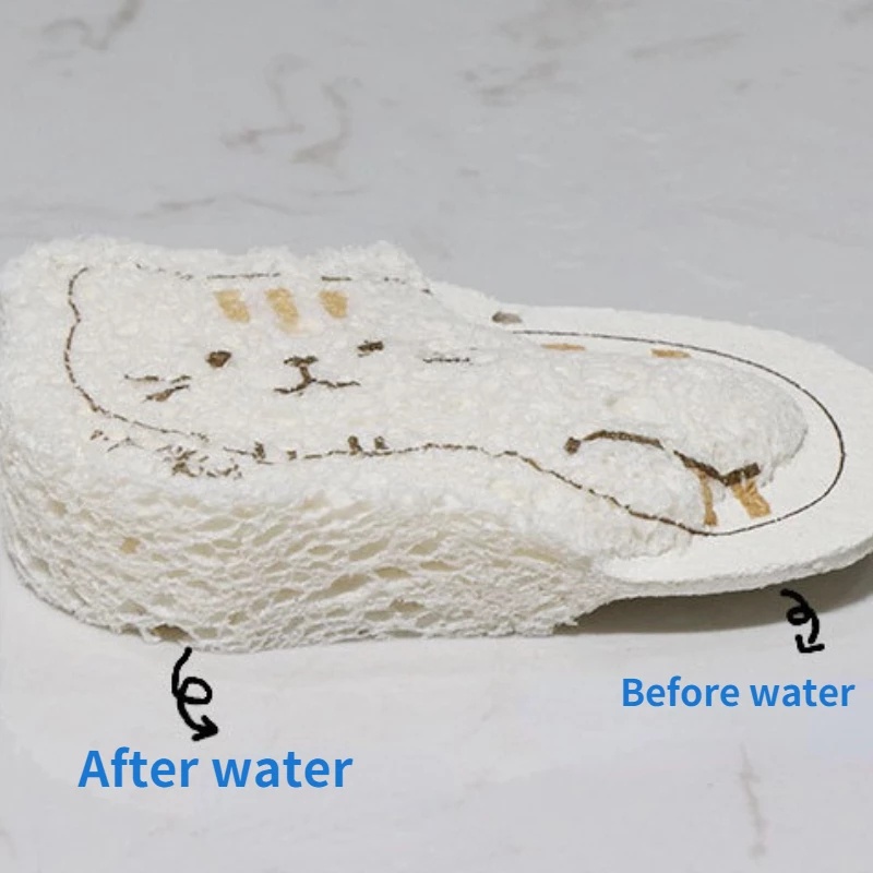 ღ Compressed Wood Pulp Sponge Kartun Dish Kain Minyak Penghapusan Cleaning Sihir Spons Serat Kayu Kain Degradable Dapur Non-tongkat Alat Pembersih