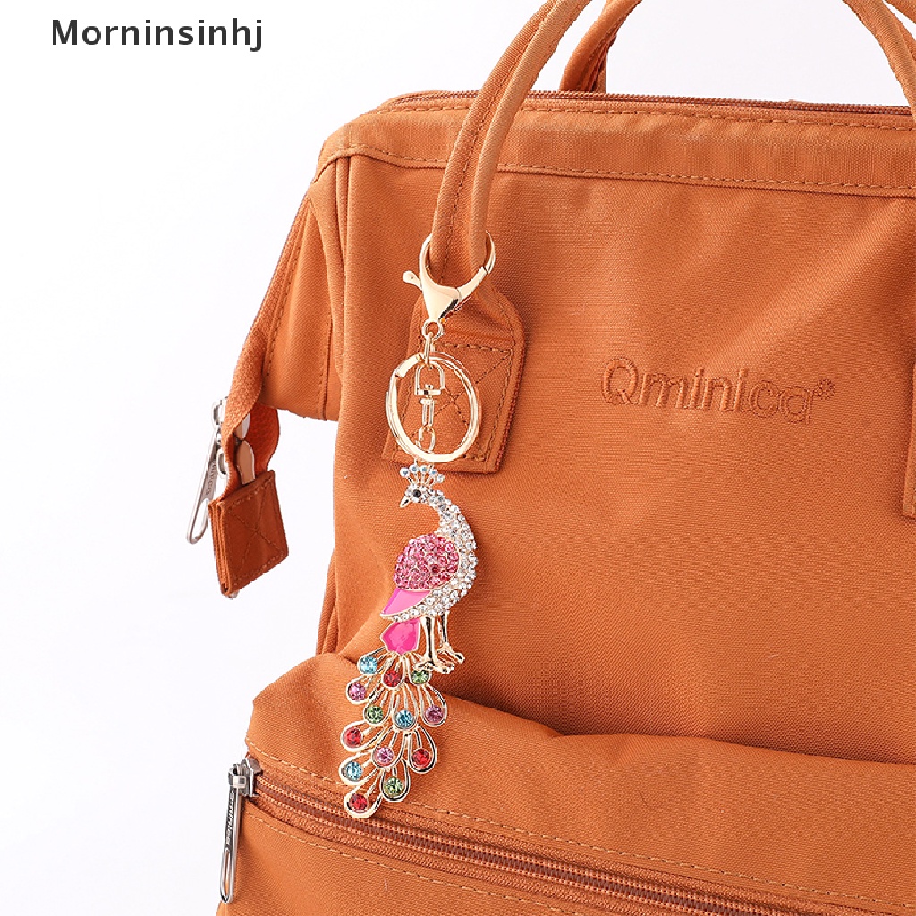 Mornin Bling Berlian Imitasi Gantungan Kunci Elegan Colorful Peacock Keychain Peafowl Peahen Keyring Bag Pendant Gantungan Kunci Mobil Ring id