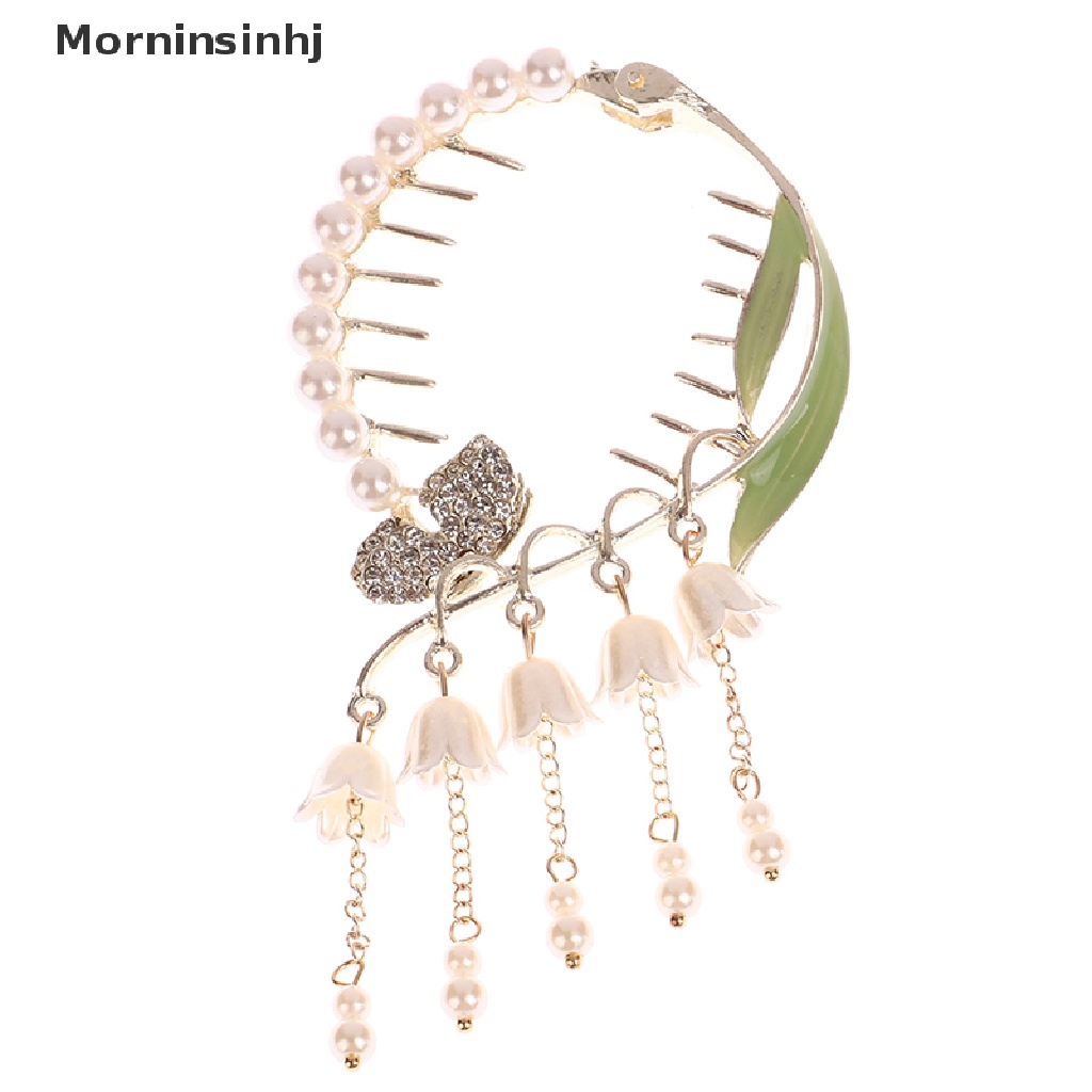 Mornin Fashion Anggrek Rumbai Hair Claw Clamp Berlian Imitasi Pearl Claw Clip Untuk Wanita id