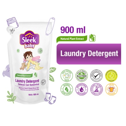 Sleek Baby Laundry Detergent Refill 900 ml Deterjen Sabun Cuci Baju Bayi Sabun Cuci Pakaian Bayi
