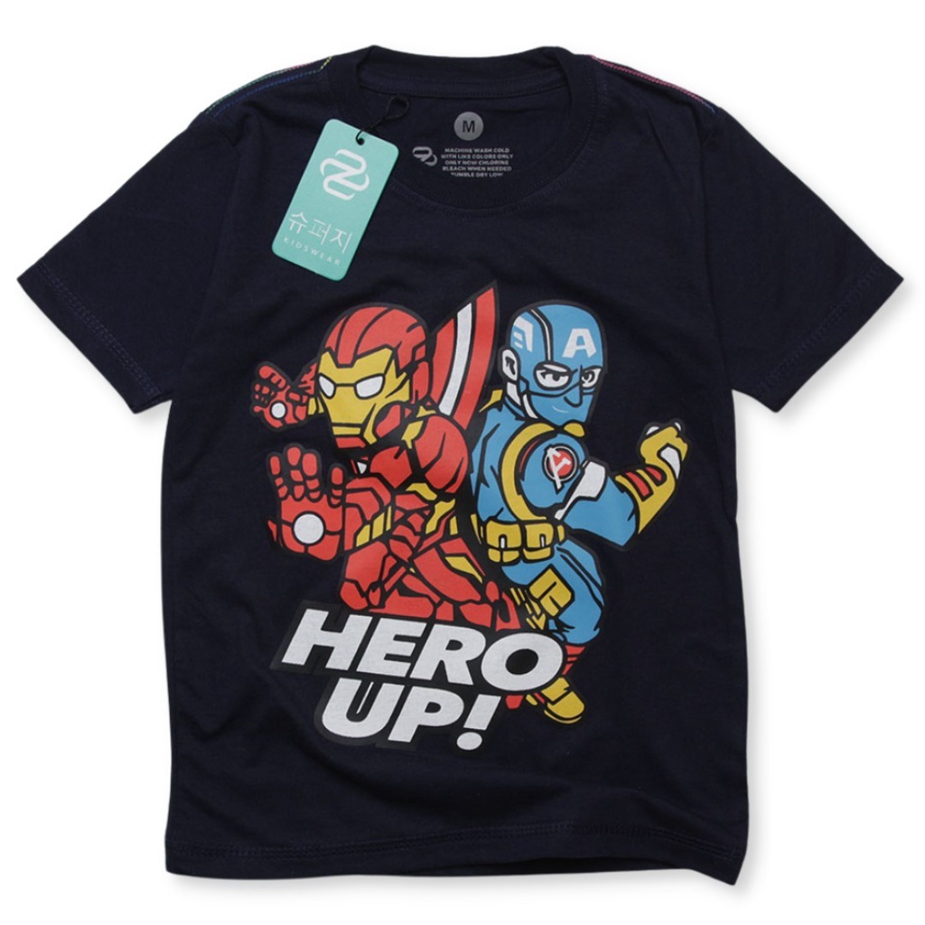 KAOS baju ANAK lakilaki distro COWOK konveksi baju kaos superhero up hitam grosir baju kaos tanah ab