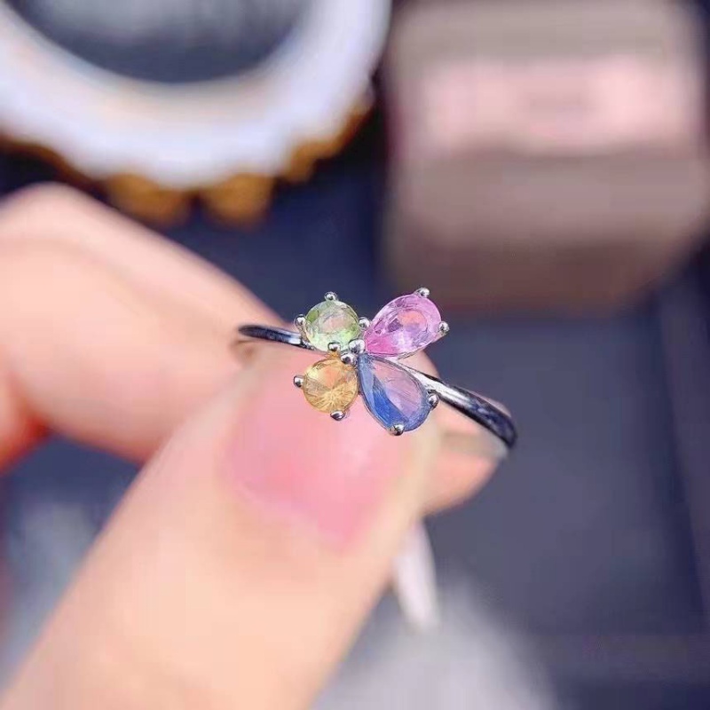 Goldkingdom Aksesoris Perhiasan Fashion Ready Stock Color Tourmaline Ring Ins Wind Super Fairy Design Butterfly Colorful Ring.