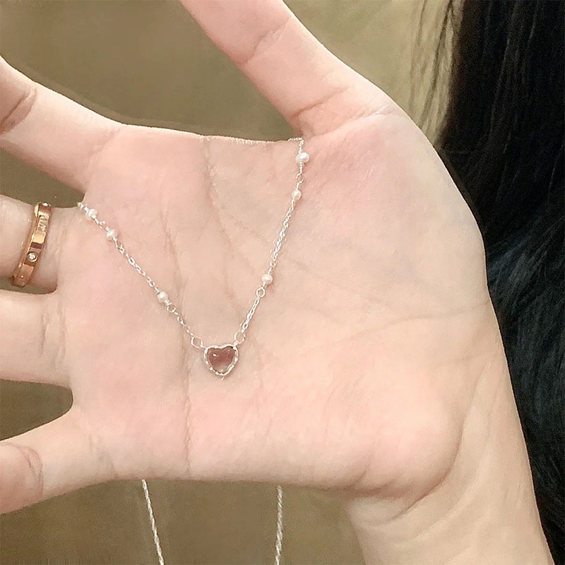 Kalung Mutiara Hati Kristal Fashion Alloy Untuk Wanita